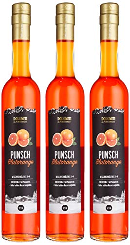 Blutorangen-Punsch 25% Von Dolomiti │ Fruchtiger Punsch Mit Winterlichen Gewürzen │ Besonders Ergiebig: Mischverhältnis 1 + 4 │3 X 0.5 Liter (Ergibt 7, 5 Liter Fertigen Punsch) von KDJMDL