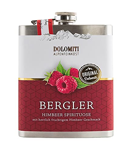 Dolomiti Bergler Himbeer Flachmann (1 x 0.2 l) / Himbeer Schnaps aus den Bergen / Alpines Flair / Flachmann für unterwegs / Beim Wandern, Ausflügen / Radfahren von DOLOMITI ALPENFEINKOST