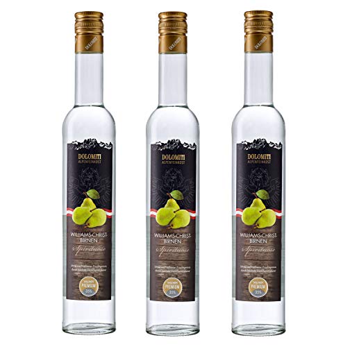 Dolomiti Williams-Christ-Birnen Schnaps Premium Spirituose 35% vol. fruchtiger, angenehm Obstbrände (3 x 0.5 l) von Dolomiti