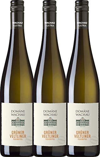 VINELLO 3er Weinpaket Weißwein - Grüner Veltliner Federspiel Terrassen 2021 - Domäne Wachau mit einem VINELLO.weinausgießer | 3 x 0,75 Liter von Domäne Wachau