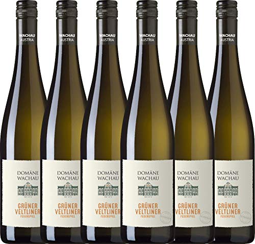 VINELLO 6er Weinpaket Weißwein - Grüner Veltliner Federspiel Terrassen 2021 - Domäne Wachau mit einem VINELLO.weinausgießer | 6 x 0,75 Liter von Domäne Wachau