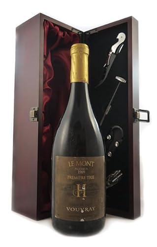 Domaine Le Haut-Lieu 'Le Mont' Premiere Trie Moelleux 1989 Vouvray Gaston Huet (White wine) in einer mit Seide ausgestatetten Geschenkbox, da zu 4 Weinaccessoires, 1 x 750ml von Domaine Haut-Lieu 'Le