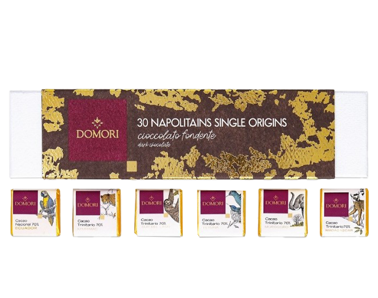 Coffret 30 Napolitains 'Single Origins' Zartbitterschokolade Coffret 30 Napolitains 'Single Origins' Zartbitterschokolade von Domori