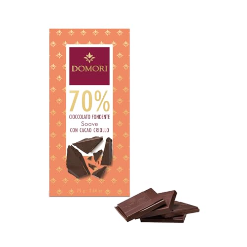 Domori® | Dunkle Schokolade 70 % Criollo-Kakao | Delicate Taste Dunkler Schokoladenriegel - 1 x 75 Gr von Domori