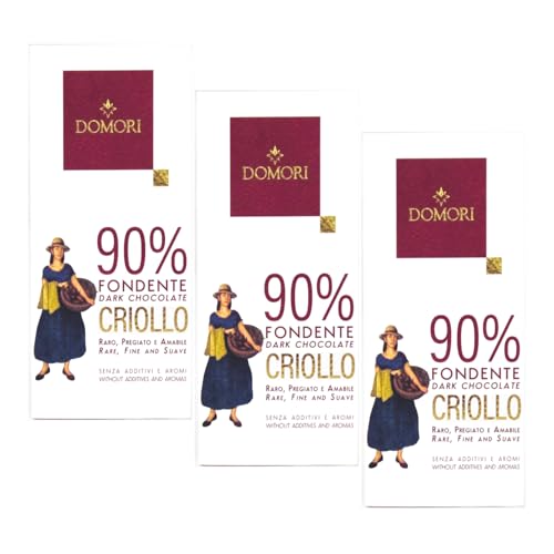 Domori® | Schöne dunkle Schokolade | Tafel Dunkle Schokolade Criollo 90% - 3 x 50 g | Schokolade Noten von getrockneten Früchten von Domori