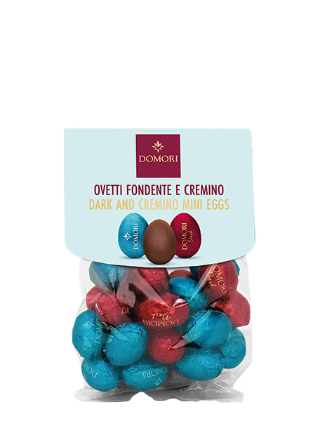 Pochette mit dunklen Schokoladeneiern und Cremino von Domori