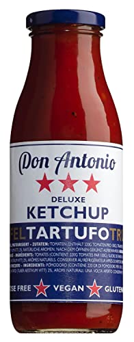 Don Antonio - Tomatenketchup mit Trüffeln, 350 ml Flasche, aus 100% italienischen Tomaten, mit ausgewählten Sommertrüffeln, mit einem unverwechselbaren, leicht erdigen Aroma und einem Hauch von Luxus Don Antonio - Tomatenketchup mit Trüffeln, 350 ml Flasche, aus 100% italienischen Tomaten, mit ausgewählten Sommertrüffeln, mit einem unverwechselbaren, leicht erdigen Aroma und einem Hauch von Luxus von Don Antonio