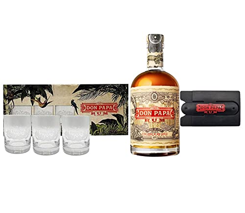 Don Papa Rum 7 Jahre 0,7l (40% Vol) + 3 Tumbler Glas Gläser mit Verpackung + Handyhalterung -[Enthält Sulfite] von Don Papa Rum-Don Papa Rum