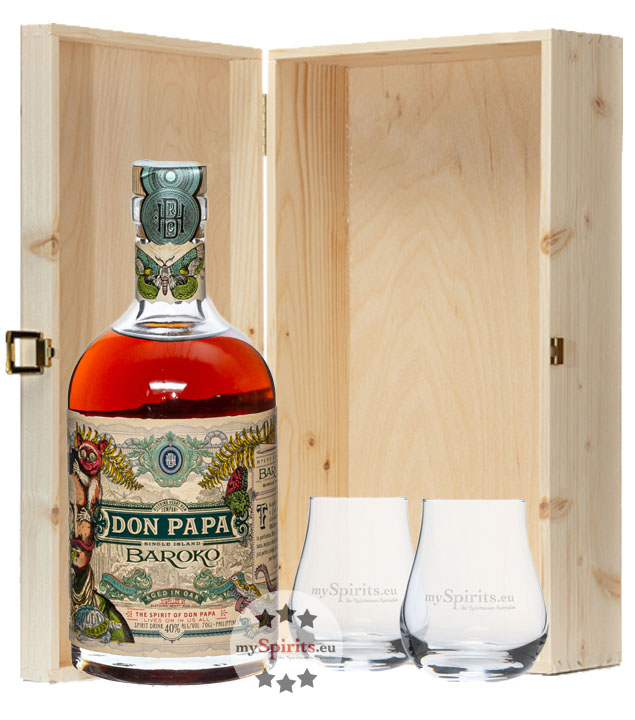 Geschenk-Set Don Papa Baroko in Holzkiste (40 % Vol., 0,7 Liter) von Don Papa Rum