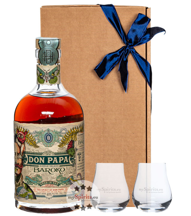 Geschenk-Set Don Papa Baroko & 2 Nosing-Gläser (40 % Vol., 0,7 Liter) von Don Papa Rum