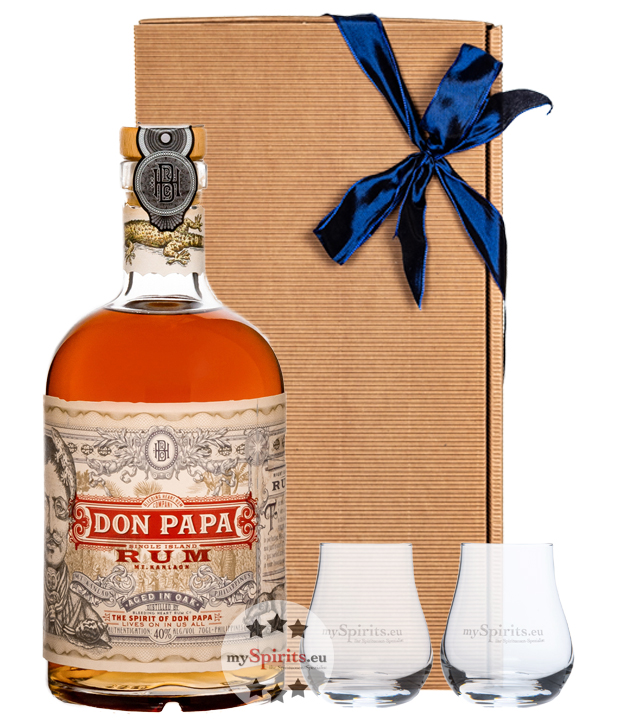 Geschenk-Set Don Papa Rum & 2 Nosing-Gläser (40 % Vol., 0,7 Liter) von Don Papa Rum