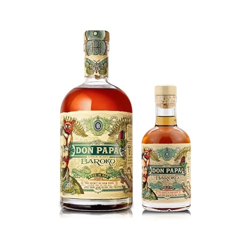 Don Papa Baroko | Duo-Pack Große und Kleine Flasche | Exotischer Geschmack | Aus "Black Gold" Melasse gebrannt | 40% Vol. | 0,7L + 0,2L von Don Papa