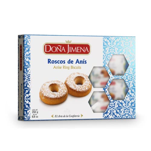 Doña Jimena | Anise Rings Biscuits Doña Jimena 250g | Typische Weihnachtssüßigkeit | Kringel von höchster Qualität | Packung mit traditionell hergestellten Anis-Kringeln | Mandel von Doña Jimena