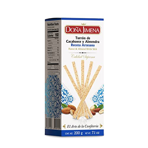 Doña Jimena Turrón-Sticks mit Erdnusskrokant und Mandeln, traditionelles Rezept, glutenfrei, 200 Gramm. Doña Jimena Turrón-Sticks mit Erdnusskrokant und Mandeln, traditionelles Rezept, glutenfrei, 200 Gramm. von Doña Jimena