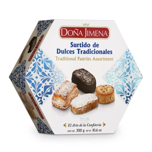 Doña Jimena| Weihnachtsgeschenkkorb| Sortiment traditioneller Süßigkeiten, Schokoladen-Polvorones, Mini-Schmalzgebäck und Blätterteiggebäck | Für die ganze Familie | Mandeln, 300 Gramm von Doña Jimena