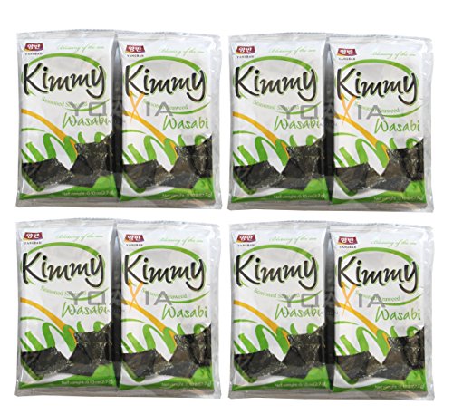 4er Pack - [ 4x 21,6g ] KIMMY Gewürzter Nori Seetang getrocknet und geröstet mit Wasabipulver von Dongwon