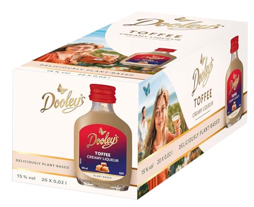 DOOLEY'S TOFFEE Creamy Liqueur (20 x 0,02 ml) – Cremig wie ein Sahnelikör, veganer Karamell Likör auf Vodka-Basis mit Toffee-Caramell-Geschmack – vegan und laktosefrei - Ideal für Cocktails oder Pur – 15 % Vol. DOOLEY'S TOFFEE Creamy Liqueur (20 x 0,02 ml) – Cremig wie ein Sahnelikör, veganer Karamell Likör auf Vodka-Basis mit Toffee-Caramell-Geschmack – vegan und laktosefrei - Ideal für Cocktails oder Pur – 15 % Vol. von Dooley's