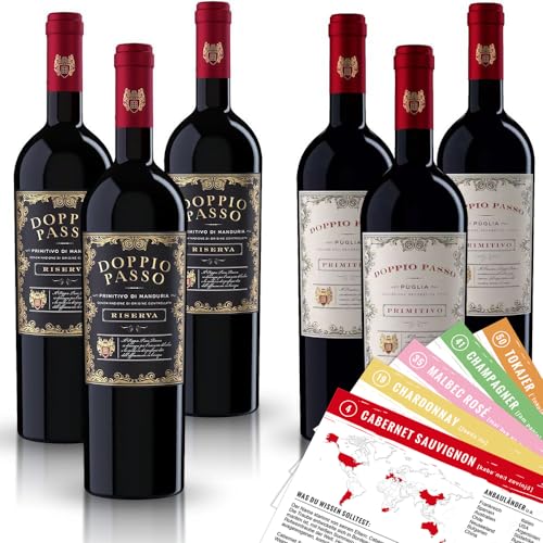 Doppio Passo Primitivo 3+3 Rotwein Probierpaket + VINOX Winecards(6x0,75l) von Doppio Passo