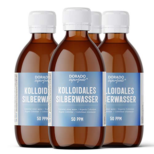 kolloidales Silber Silberwasser | 50 ppm 1000 ml (4 x 250 ml) | in medizinischer Braunglasflasche - Dorado Superfoods® von Dorado Superfoods