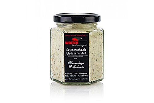 Griebenschmalz Elsässer Art, vom Mangaliza Wollschwein, 140g Griebenschmalz Elsässer Art, vom Mangaliza Wollschwein, 140g von Dorfmetzgerei Walter
