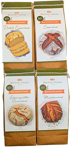 Bio Brotbackmischungen Dorfner Mühle - 8 Brote [4x1kg] - Handgemacht in Bayern aus biologischem Anbau ohne industrielle Zusätze von Dorfner Mühle