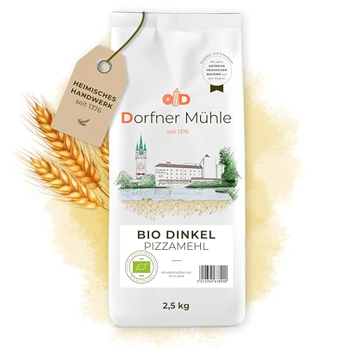 Bio Dinkel-Pizzamehl Tipo 00 [2,5kg] - Pizzamehl aus fein abgestimmter Dinkelmischung - 100% Dinkel aus biologischem Anbau ohne Zusätze von Dorfner Mühle