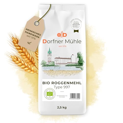 Bio Roggenmehl Type 997 [2,5kg] - Das klassische Roggenmehl für Roggenbrote und -mischbrote - 100% Roggen aus biologischem Anbau ohne Zusätze von Dorfner Mühle
