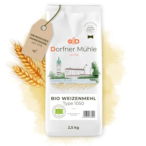 Bio Weizenmehl Type 1050 [2,5kg] - Dunkles Weizenmehl für rustikale Brote, Brötchen und pikantes Gebäck - 100% Weizen aus biologischem Anbau ohne Zusätze von Dorfner Mühle