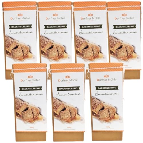 Brotbackmischungen Dorfner Mühle - 14 Brote [7x1kg] - Handgemacht in Bayern seit Generationen (7 x 1kg, Sonnenblumenbrot) von Dorfner Mühle