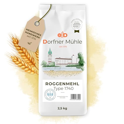 Roggenmehl Type 1740 [2,5kg] - Sehr Dunkles Roggenmehl aus Bayern für rustikale Roggenbrote und Mischbrote - 100% Roggen ohne Zusätze von Dorfner Mühle