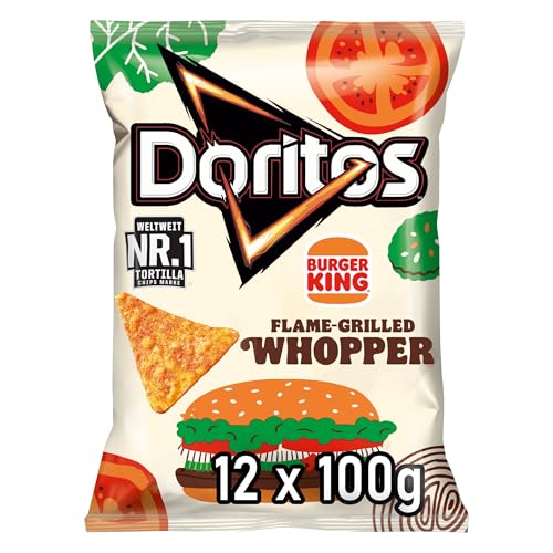 Doritos Burger King - Tortilla Chips mit Flame Grilled Whopper Geschmack - Herzhafter Snack zum Knabbern aus Mais (12 x 100g) von Doritos
