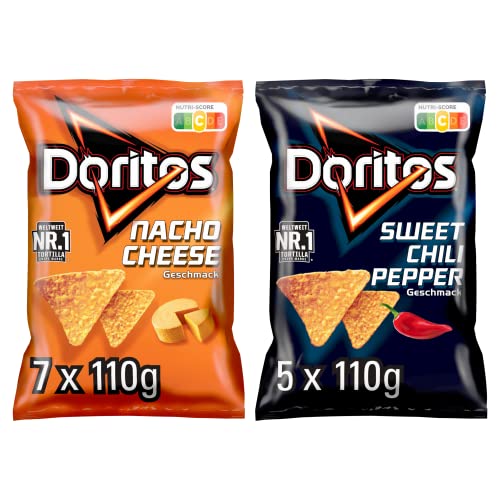 Doritos Mix - Herzhafter Snack zum Knabbern aus Mais: 7x Doritos Nacho Cheese + 5x Doritos Sweet Chili Pepper (12 x 110g) von Doritos