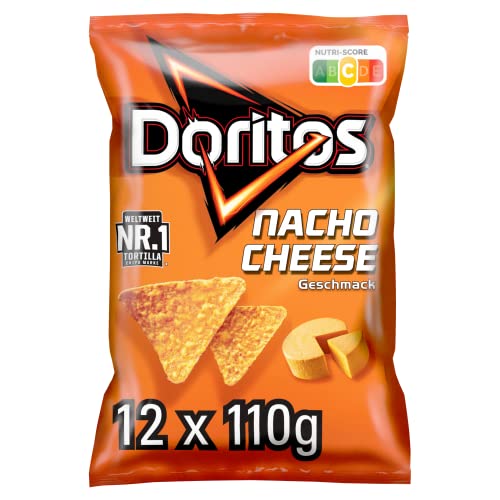 Doritos Nacho Cheese -Tortilla Nachos mit Käse Geschmack - Herzhafter Snack zum Knabbern aus Mais (12 x 110g) (Verpackungsdesign kann abweichen) von Doritos
