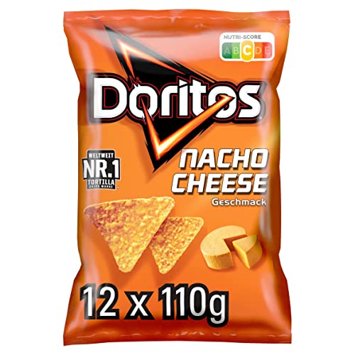 Doritos Nacho Cheese -Tortilla Nachos mit Käse Geschmack - Herzhafter Snack zum Knabbern aus Mais (12 x 110g) (Verpackungsdesign kann abweichen) von Doritos