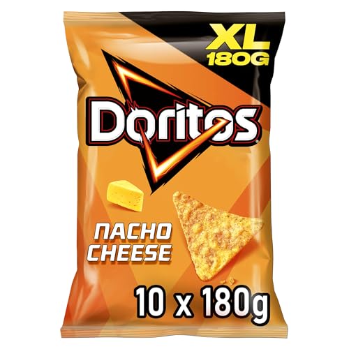 Doritos Nacho Cheese - Tortilla Nachos mit Käse Geschmack - Herzhafter Snack zum Knabbern aus Mais (10 x 180g) von Doritos