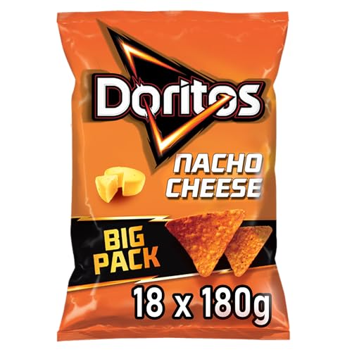 Doritos Nacho Cheese -Tortilla Nachos mit Käse Geschmack - Herzhafter Snack zum Knabbern aus Mais (18 x 180g) von Doritos