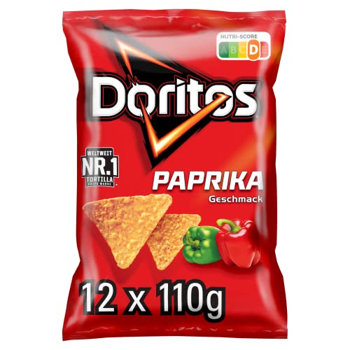 Doritos Paprika -Tortilla Nachos mit Paprika Geschmack - Herzhafter Snack zum Knabbern aus Mais (12 x 110g) von Doritos