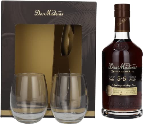 Dos Maderas PX 5+5 Years Old Aged Rum mit Geschenkverpackung mit 2 Gläsern (1 x 0.7 l) von Williams & Humbert