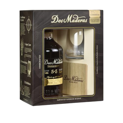 Dos Maderas PX 5+5 Years Old Aged Rum mit Geschenkverpackung mit 2 Gläsern (1 x 0.7 l) von Williams & Humbert