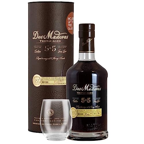 Dos Maderas 5+5 | Geschenkset mit Glas | Exklusiver Alterungsprozess | in ausgewählten Sherry-Fässern gereift | 10 Jahre im Solera-Criadera Verfahren gereift | 700ml | 40% Vol. von Dos Maderas
