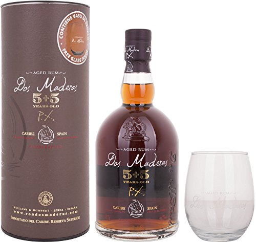 Dos Maderas PX 5+5 Years Old Aged Rum mit Geschenkverpackung, Glas (1 x 0.7 l) von Dos Maderas