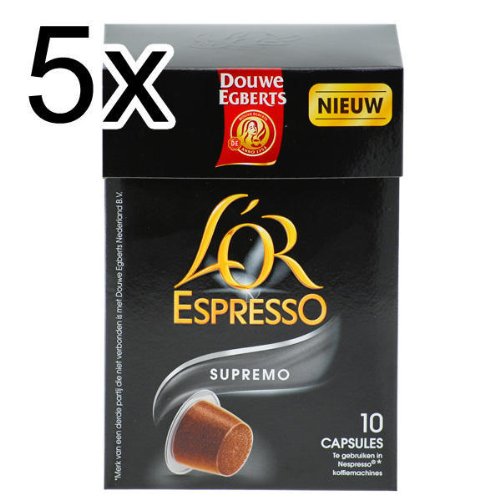 Douwe Egberts L´OR Espresso Supremo, 5er Pack, 5 x 10 Kapseln, kompatibel mit Nespresso von Douwe Egberts