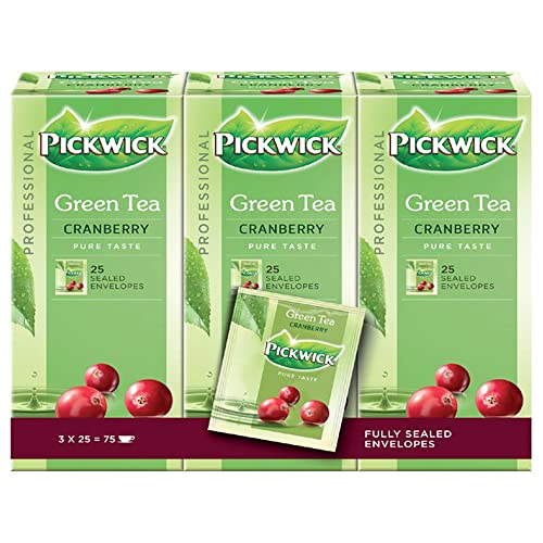 Pickwick Professional Teebeutel Green Tea Cranberry 3 x 25 Beutel á 1,5g Vakuumverpackt (grüner Tee mit Cranberry) von Douwe Egberts