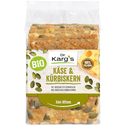 Dr. Karg’s BIO Knäckebrot Käse & Kürbiskern - knusprig, vegetarisch, mit Emmentaler & Kürbiskernen, reich an Ballaststoffen, 100% Vollkorn & ohne Zusatzstoffe, 10x200g von Dr Karg