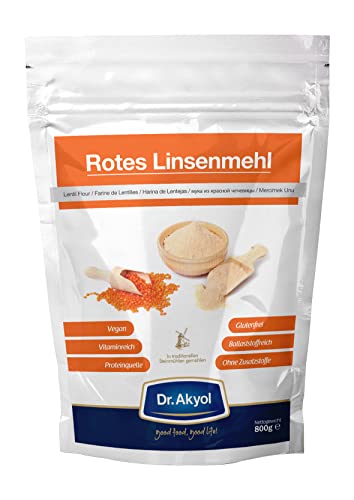 Dr. Akyol Rotes Linsenmehl | 4kg (5x800g) | Premium Rote Linsen | Glutenfrei | Vegan | Vegan Protein | Backen | Low Carb | Glutenfreie Lebensmittel | Glutenfreies Mehl | Mehl von Dr. Akyol