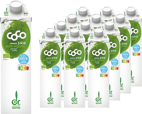 Dr. Antonio Martins - Coco Juice Pur I 100% Natürliches Kokoswasser I Erfrischend I Hydratisierend I Ohne Zusatzstoffe I Vegan I Bio (12x 1000 ml) von Dr. Antonio Martins