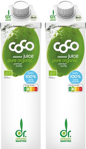 Dr. Antonio Martins - Coco Juice Pur I 100% Natürliches Kokoswasser I Erfrischend I Hydratisierend I Ohne Zusatzstoffe I Vegan I Bio (2x 1000 ml) von Dr. Antonio Martins