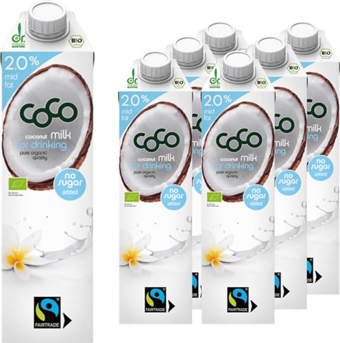 Dr. Antonio Martins - Coco Milk for Drinking mit 2,0% Fett I Leckere Milch Alternative I Ohne Zuckerzusatz | Vegan | Bio | FAIRTRADE (6x 1000 ml) von Dr. Antonio Martins