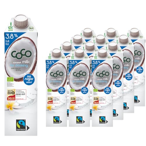 Dr. Antonio Martins - Coco Milk for Drinking mit 3,8% Fett I Leckere Milch Alternative I Ohne Zuckerzusatz | Vegan | Bio | FAIRTRADE (12x 1000 ml) von Dr. Antonio Martins
