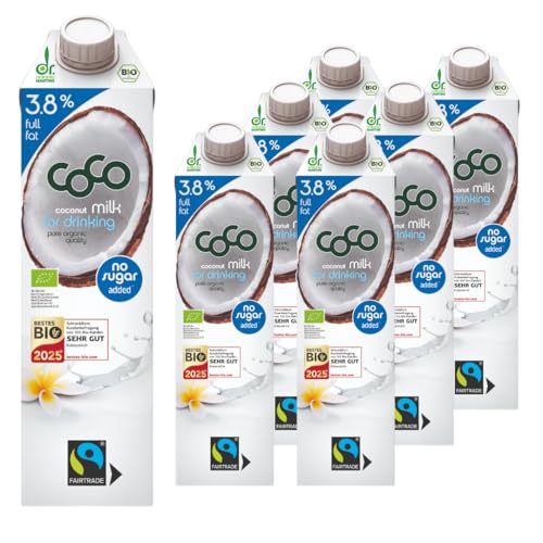 Dr. Antonio Martins - Coco Milk for Drinking mit 3,8% Fett I Leckere Milch Alternative I Ohne Zuckerzusatz | Vegan | Bio | FAIRTRADE (6x 1000 ml) von Dr. Antonio Martins